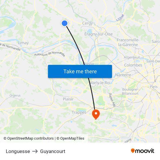 Longuesse to Guyancourt map
