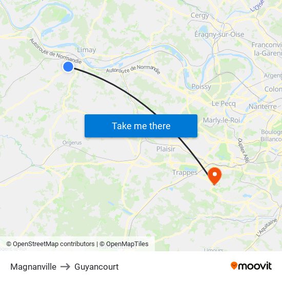 Magnanville to Guyancourt map