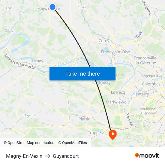 Magny-En-Vexin to Guyancourt map