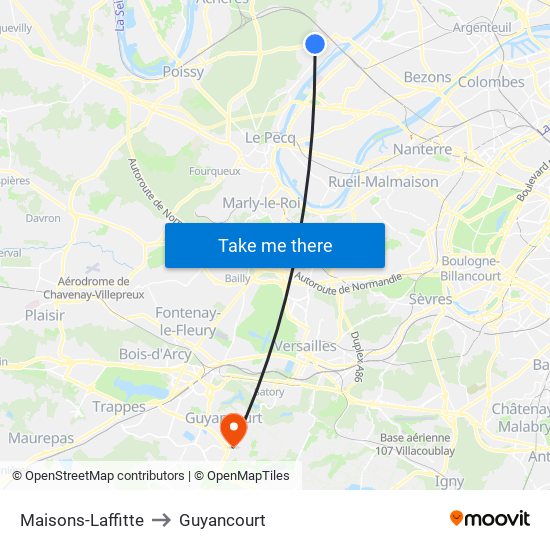 Maisons-Laffitte to Guyancourt map