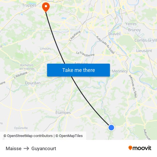 Maisse to Guyancourt map