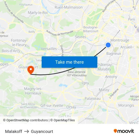 Malakoff to Guyancourt map