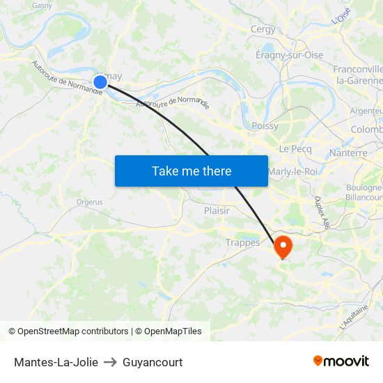 Mantes-La-Jolie to Guyancourt map