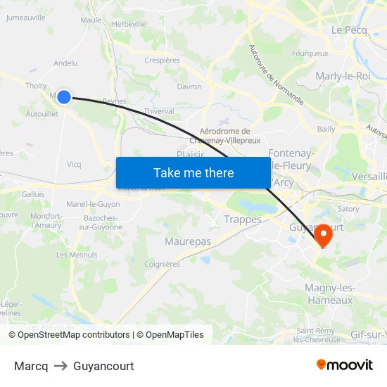 Marcq to Guyancourt map