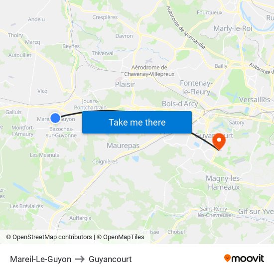 Mareil-Le-Guyon to Guyancourt map