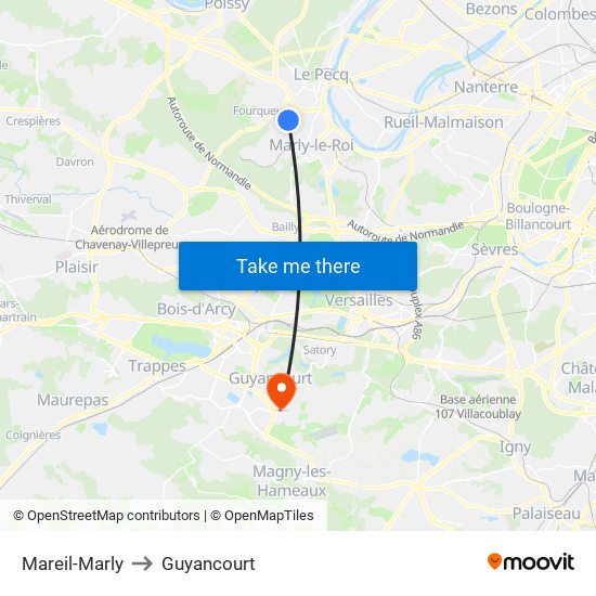 Mareil-Marly to Guyancourt map