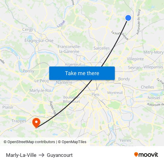 Marly-La-Ville to Guyancourt map