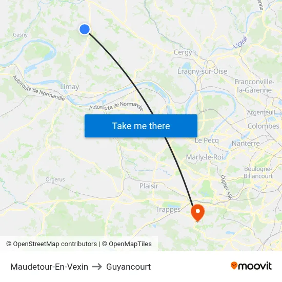 Maudetour-En-Vexin to Guyancourt map