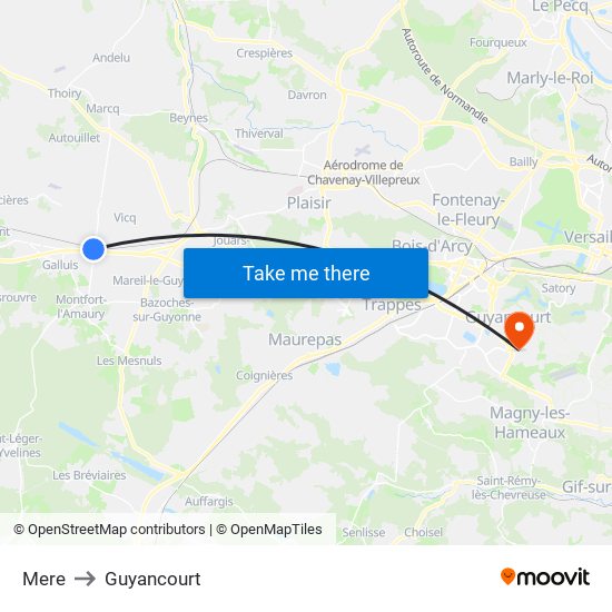 Mere to Guyancourt map