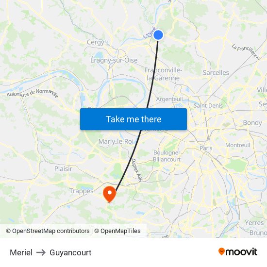Meriel to Guyancourt map