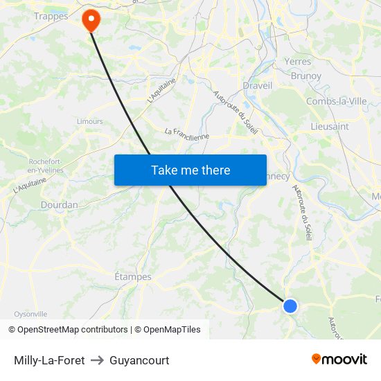 Milly-La-Foret to Guyancourt map