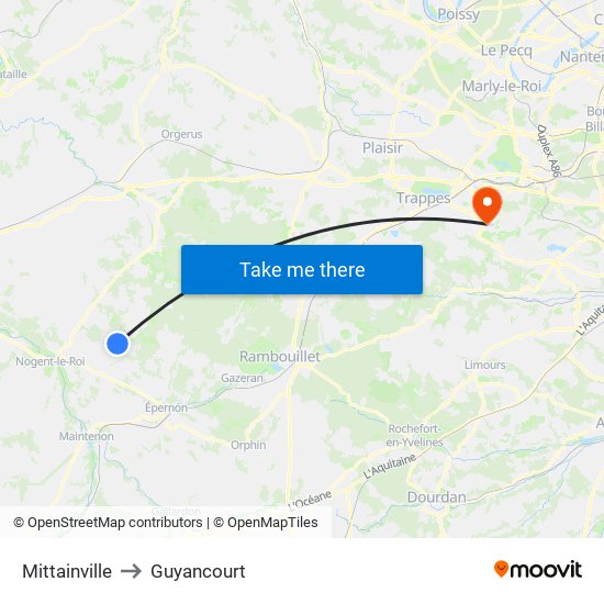 Mittainville to Guyancourt map