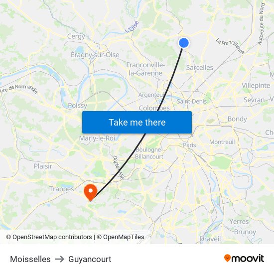Moisselles to Guyancourt map