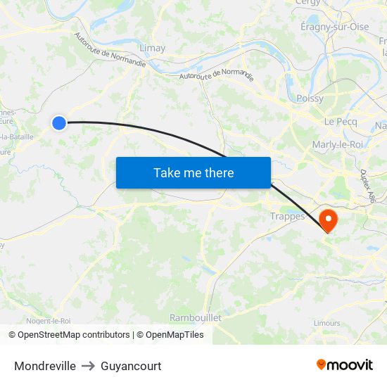 Mondreville to Guyancourt map