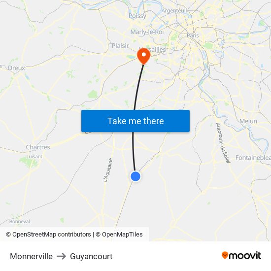 Monnerville to Guyancourt map