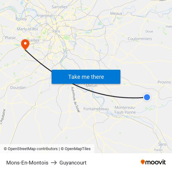Mons-En-Montois to Guyancourt map