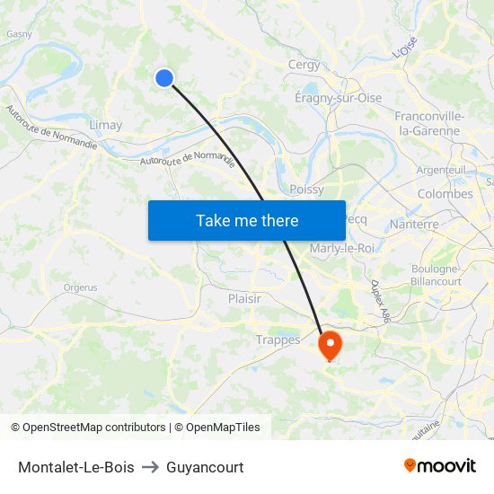 Montalet-Le-Bois to Guyancourt map