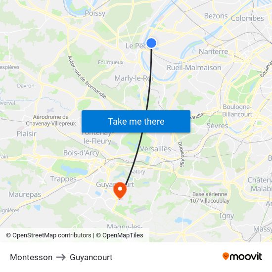 Montesson to Guyancourt map