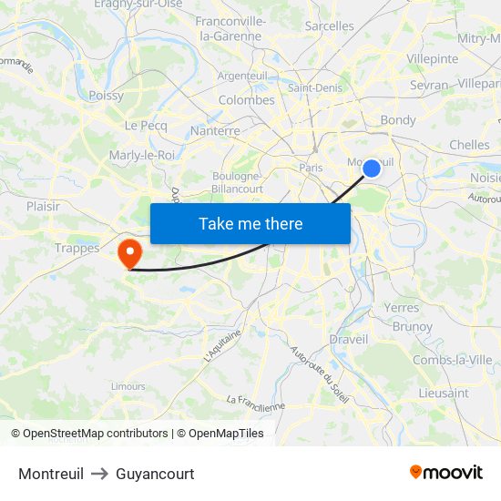 Montreuil to Guyancourt map