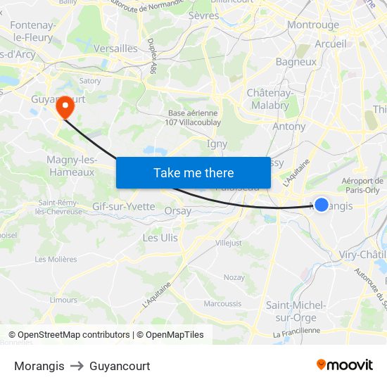 Morangis to Guyancourt map