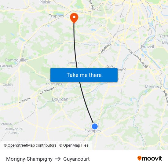 Morigny-Champigny to Guyancourt map