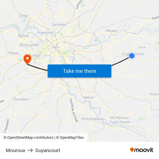 Mouroux to Guyancourt map