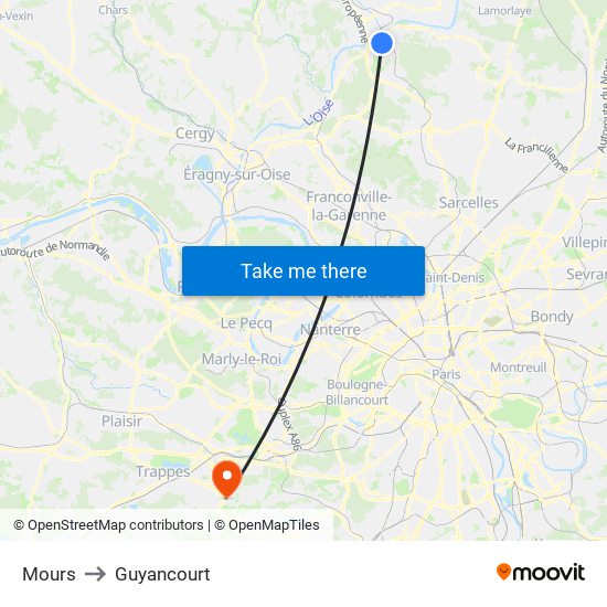 Mours to Guyancourt map