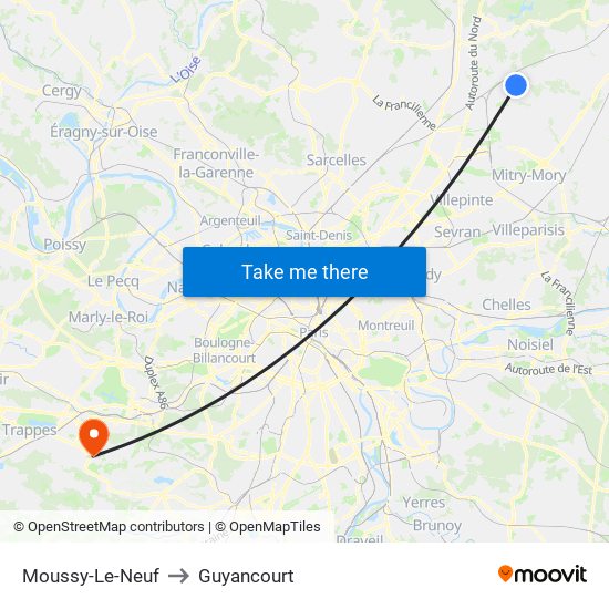 Moussy-Le-Neuf to Guyancourt map