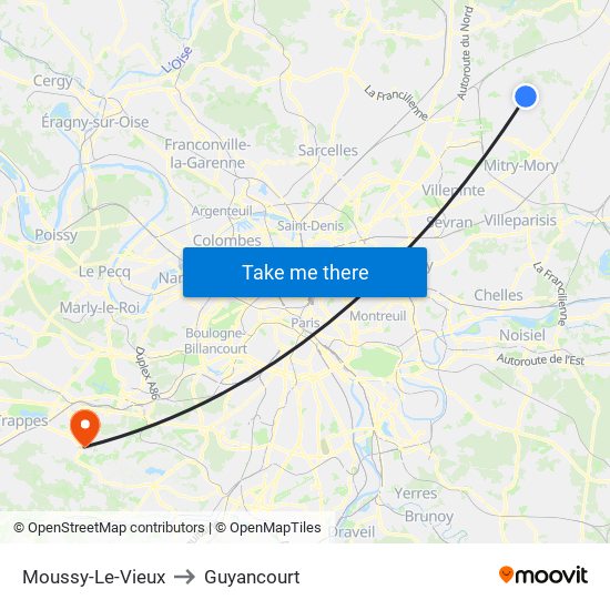 Moussy-Le-Vieux to Guyancourt map