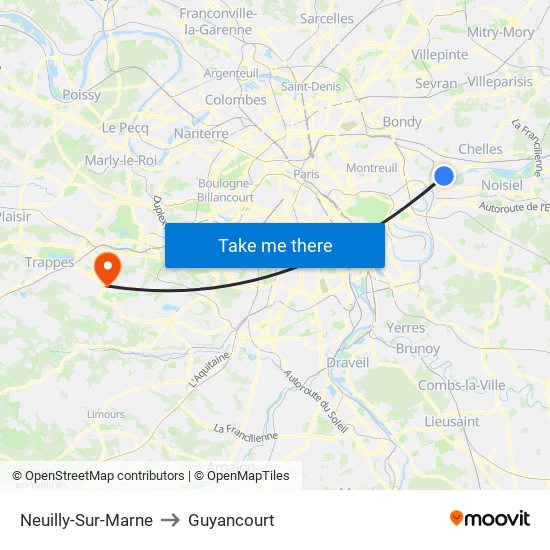 Neuilly-Sur-Marne to Guyancourt map