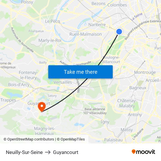 Neuilly-Sur-Seine to Guyancourt map