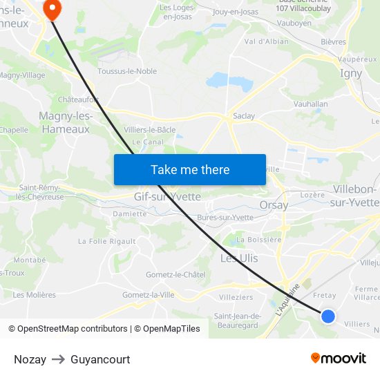 Nozay to Guyancourt map
