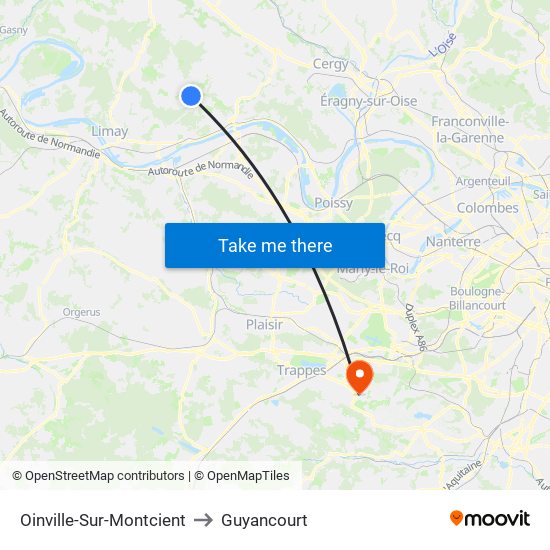 Oinville-Sur-Montcient to Guyancourt map