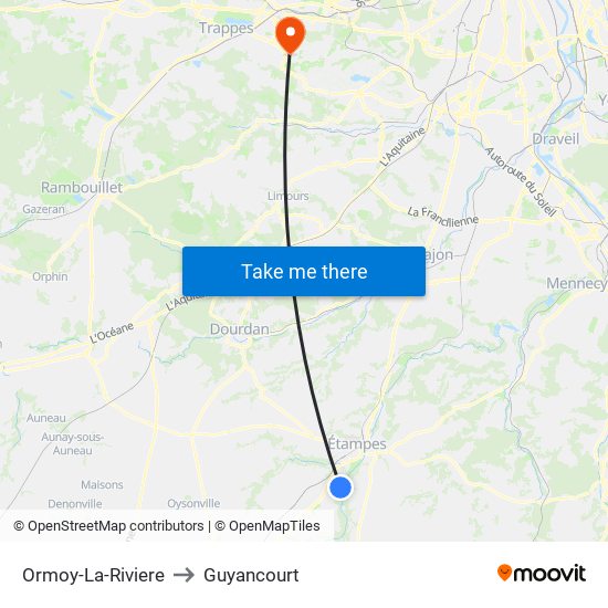 Ormoy-La-Riviere to Guyancourt map