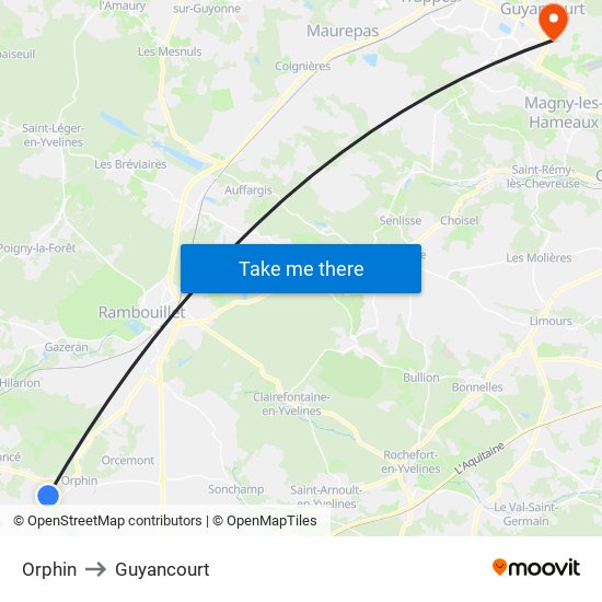 Orphin to Guyancourt map
