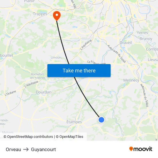 Orveau to Guyancourt map