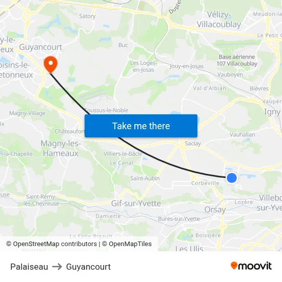 Palaiseau to Guyancourt map