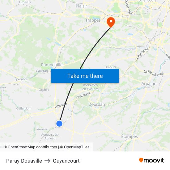 Paray-Douaville to Guyancourt map