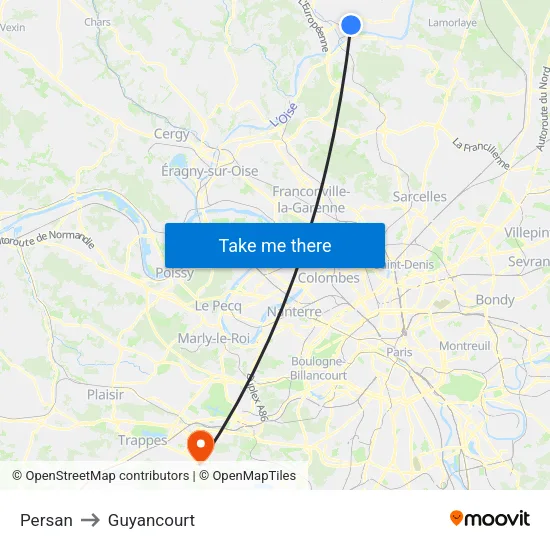 Persan to Guyancourt map