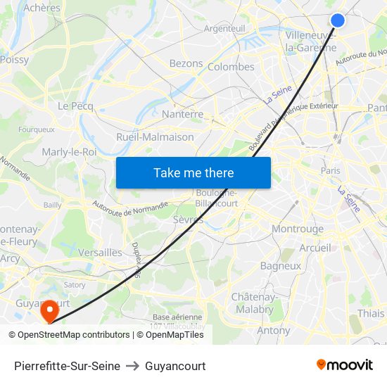Pierrefitte-Sur-Seine to Guyancourt map