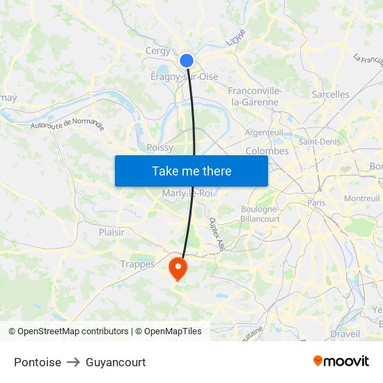Pontoise to Guyancourt map