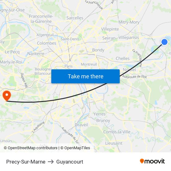 Precy-Sur-Marne to Guyancourt map