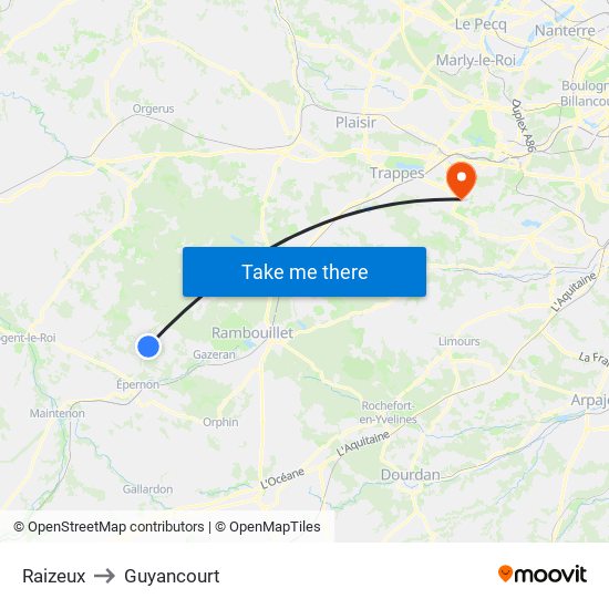 Raizeux to Guyancourt map