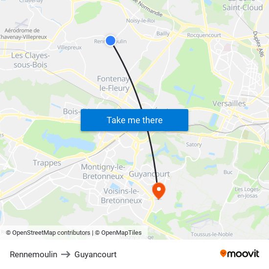 Rennemoulin to Guyancourt map