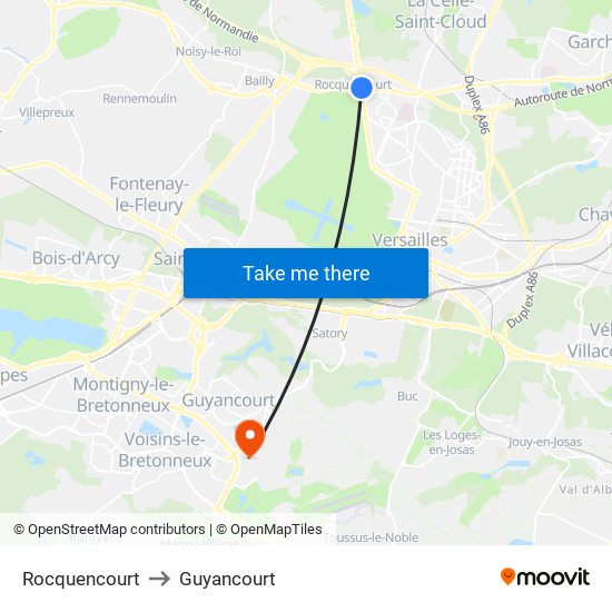 Rocquencourt to Guyancourt map