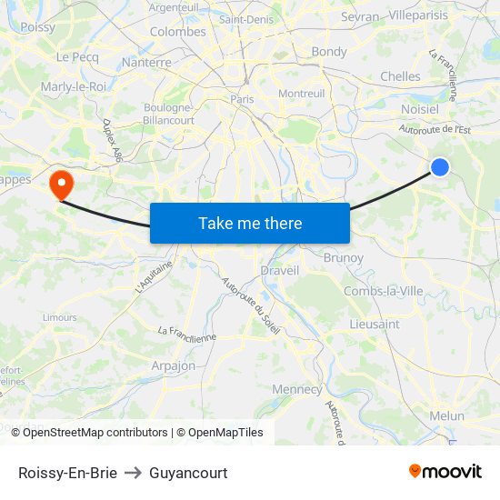 Roissy-En-Brie to Guyancourt map