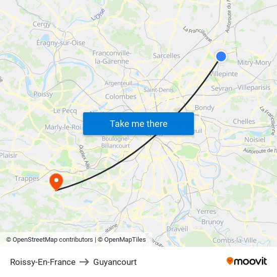Roissy-En-France to Guyancourt map