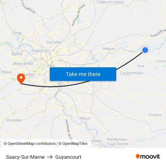 Saacy-Sur-Marne to Guyancourt map