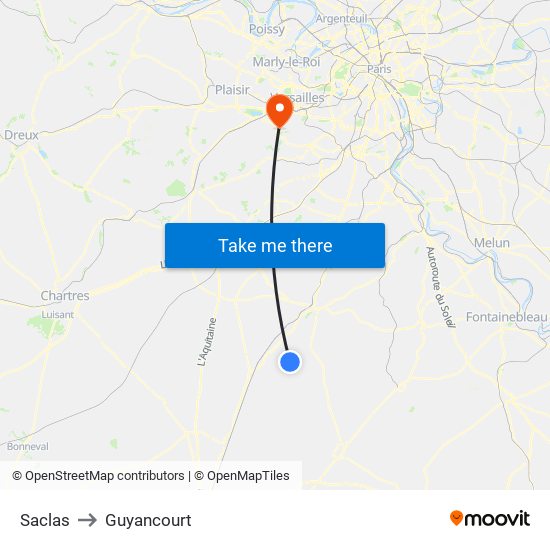 Saclas to Guyancourt map