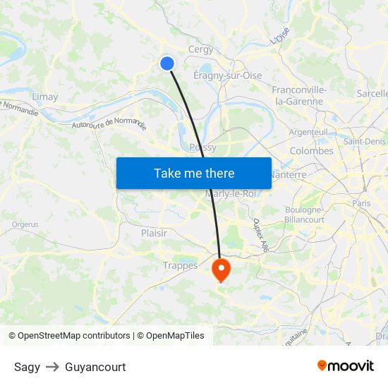 Sagy to Guyancourt map